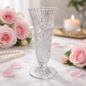 Vintage Bohemia Czech Republic Hand Cut Lead Crystal Flower Bud Vase 24% Lead